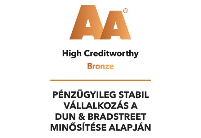 Dun & Bradstreet Tanúsítványt és AA minősítést kaptunk 2022-ben